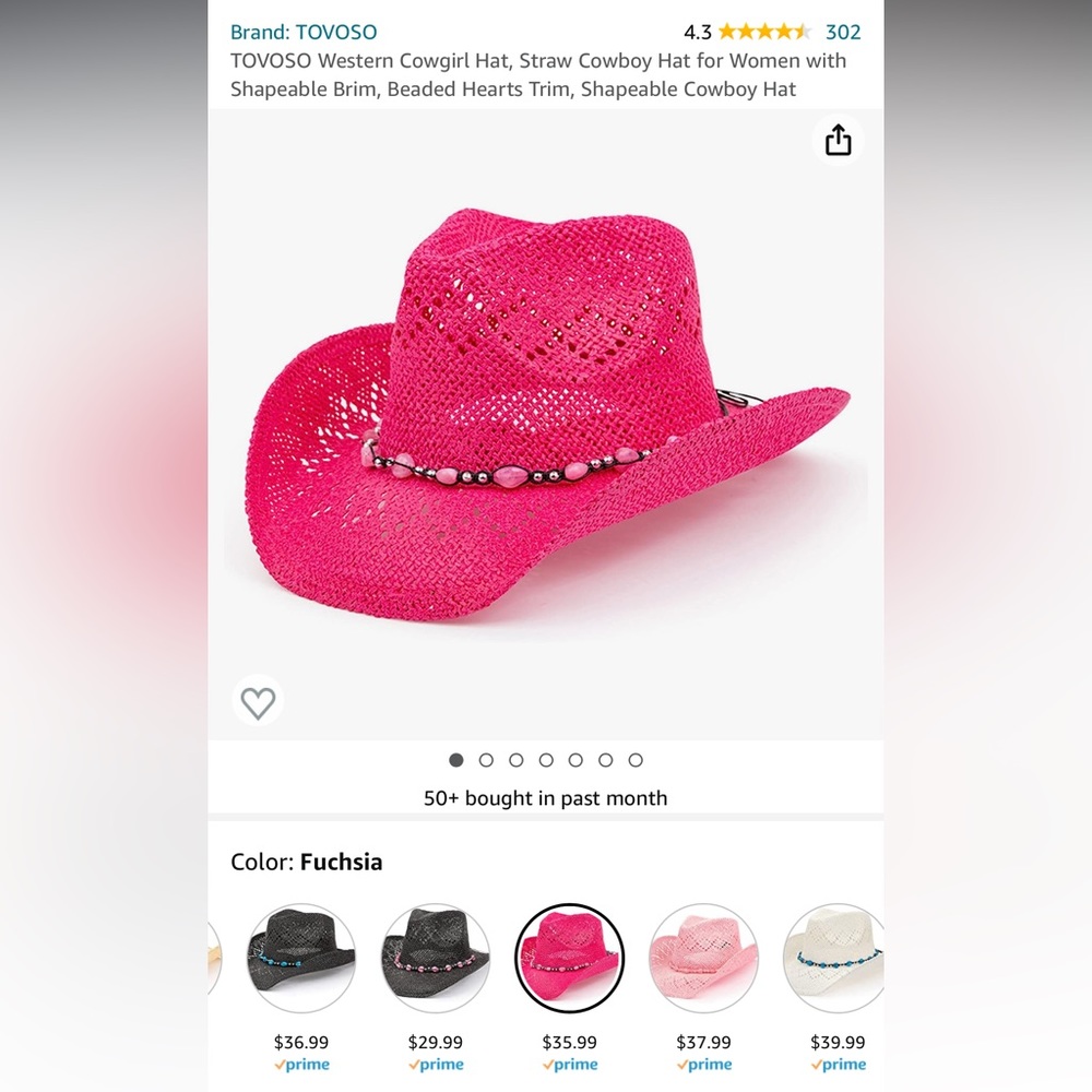 TOVOSO Western Cowgirl Hat FUCHSIA